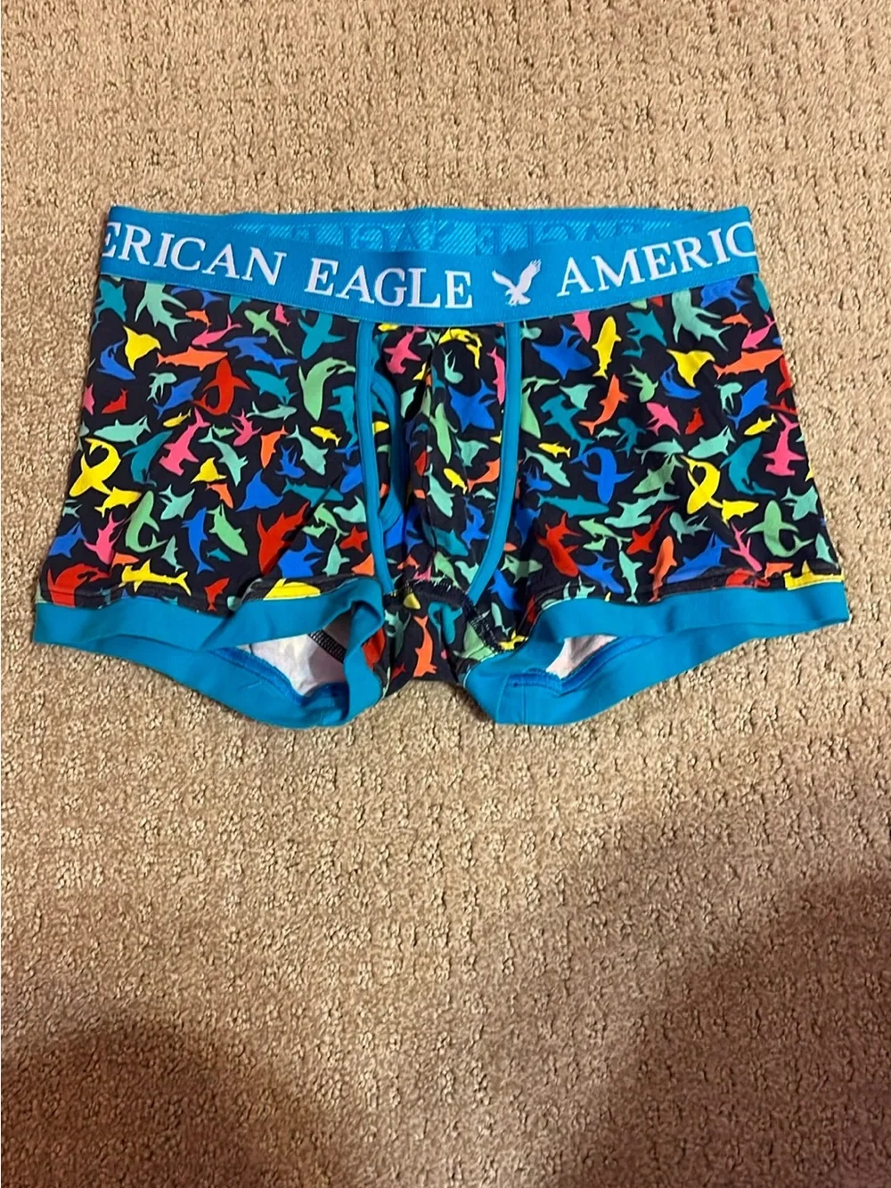 American Eagle Outfitters Men’s Multicolor Shark-Print Trunk - Blue Waistband